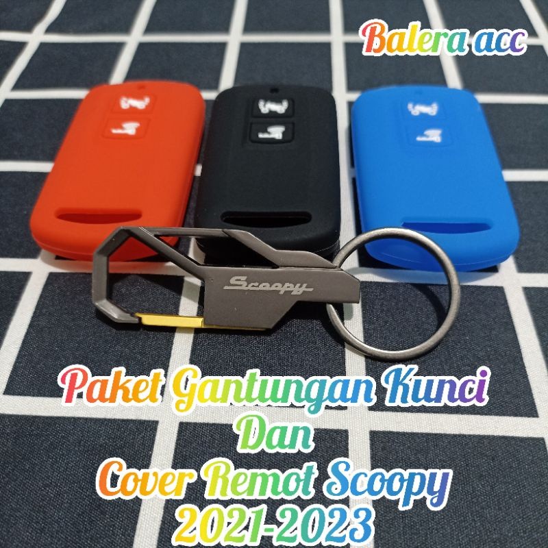 Paket gantungan kunci logo Scoopy + Cover remote silikon remote Scoopy 2021 2022