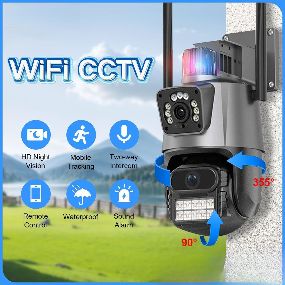 Produk terbaru WIFI CCTV Outdoor Waterproof Dual Lens Camera 8MP HD Night Vision Motion Detection