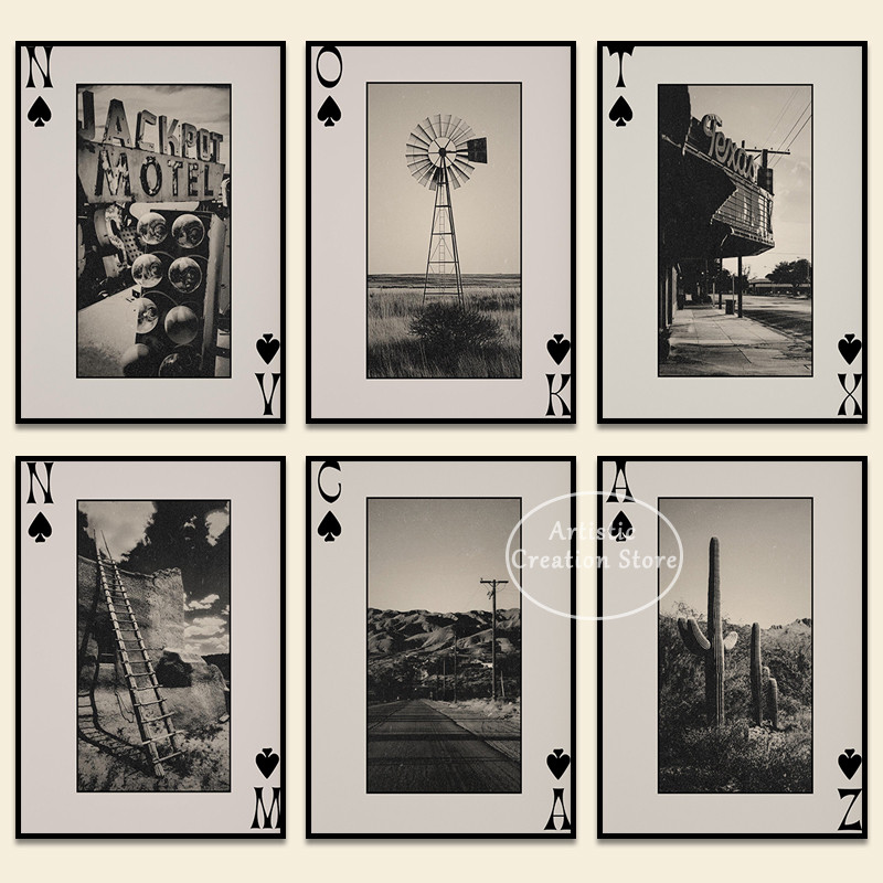 

Oklahoma Playing Card Art Print Canvas Painting Black and White Wall Pictures for Modern Living Room Game Room Home Decor Gifts