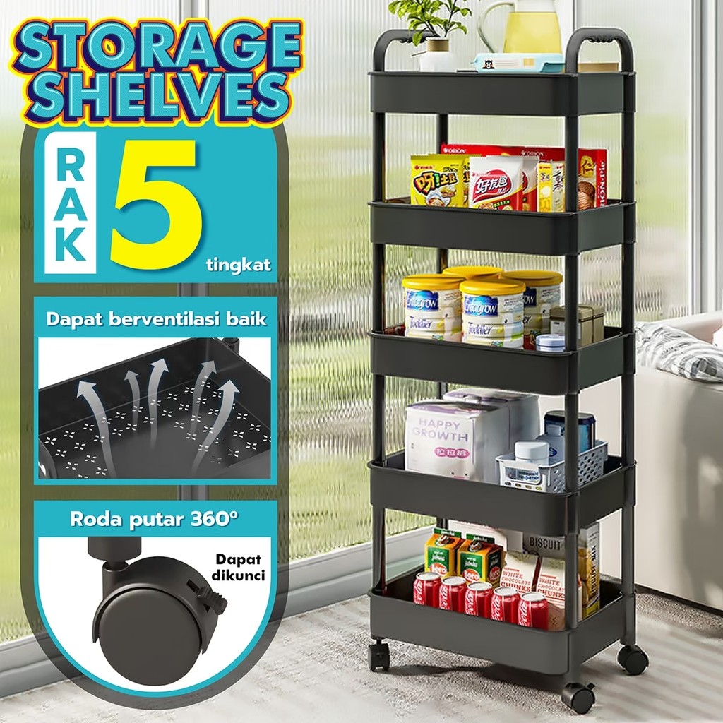 Better Sport Rak Penyimpanan Plastik Susun Portable Roda 4 Serbaguna