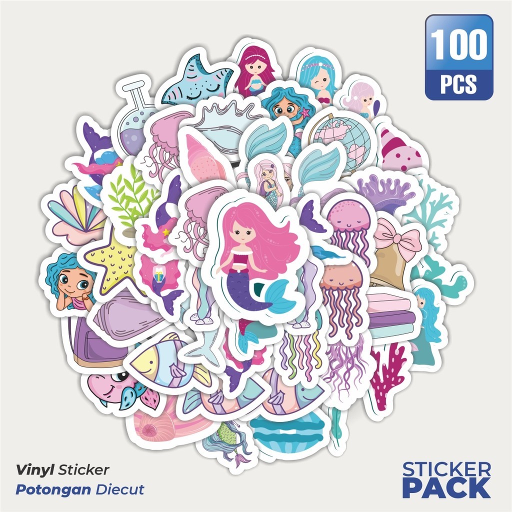 

Stiker Vinyl Stiker Kartun Pink Ungu Mermaid [Kartun PinK Ungu Putri Duyung] Waterproof Aesthetic- Untuk Laptop, Motor, dan Helm - Paper Stationery Pack