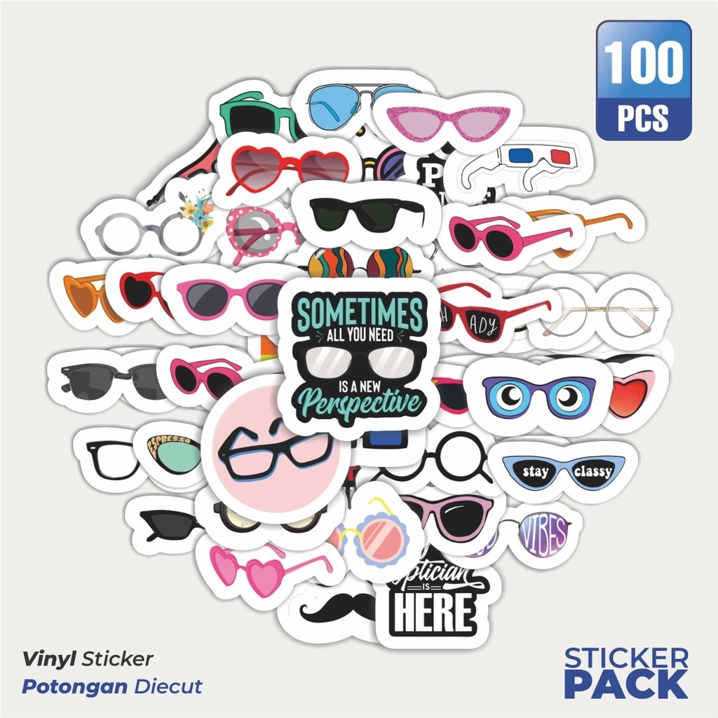

MURAH 100 PCS Stiker Kacamata Waterproof Aesthetic- Untuk Laptop, Motor, dan Helm - Paper Stationery Pack