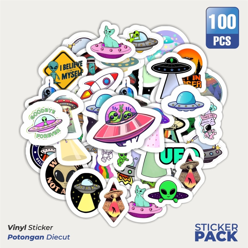 

Stiker Vinyl Stiker UFO Waterproof Aesthetic- Untuk Laptop, Motor, dan Helm - Paper Stationery Pack