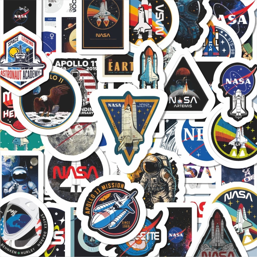 

100PCS Lucu Stiker Logo Nasa Stiker Aesthetic Stiker Anti Air Stikers Berperekat Waterproof sticker decal buat Motor Helm Buku Journal Koper Casing HP Laptop Botol Minum Hadiah anak