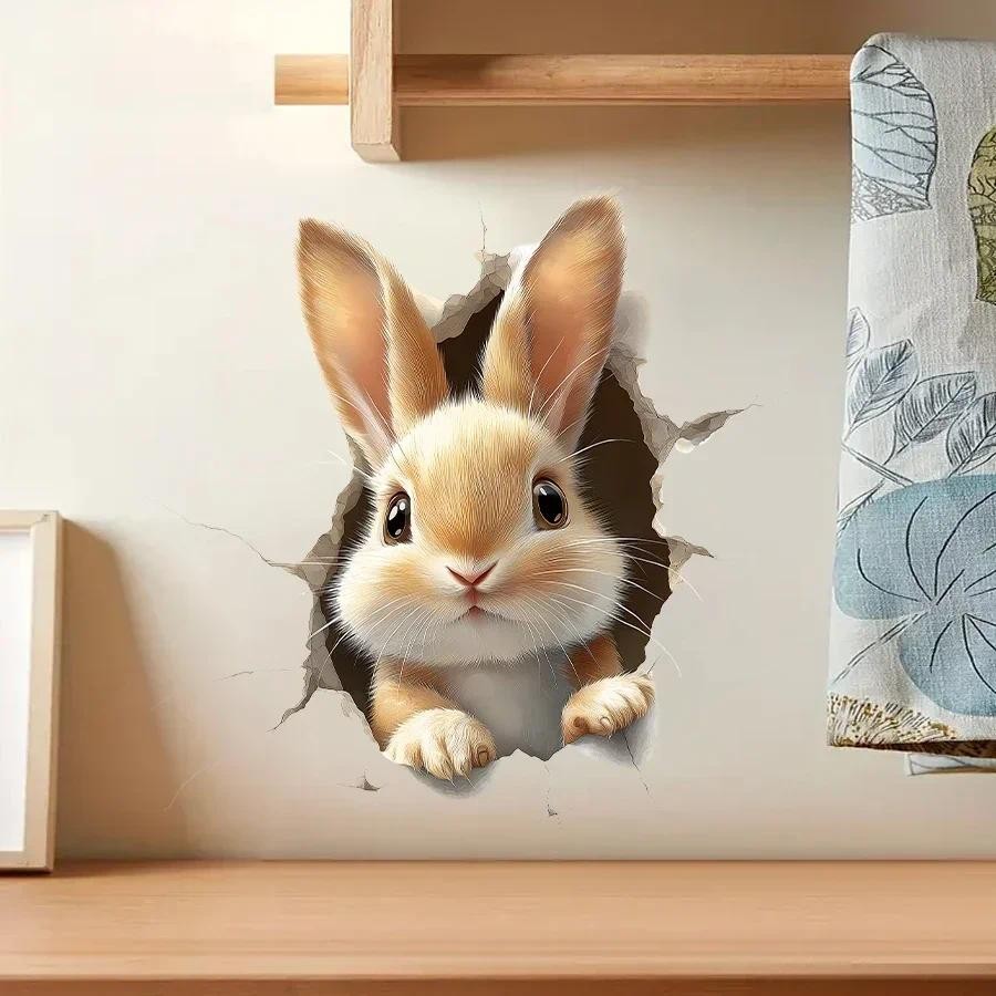 

Cartoon Animals Broken Wall Pattern PVC Wall Stickers for Kids Room Home Decoration Rabbit Dinosaur Dog Removable Wall Decals