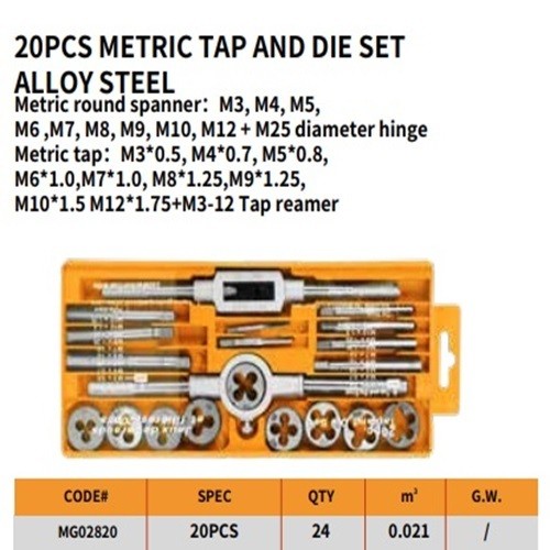 DINGQI Tap Set 20Pcs Metric Die Set Alloy Steel Mata Tap Mata Die Set MG02820