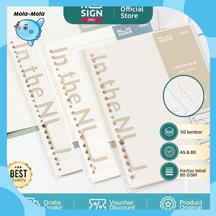 

DELI045 Nusign Loose-leaf Notebook Refill / Isi Binder A5 B5 50 Lembar NS31X Y1684