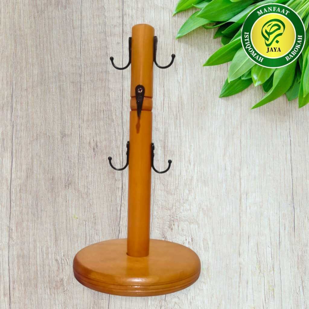 Rak Gantung Gelas Kayu Mahoni Unik – 6 Kapstok Gelas Estetik – Rak Gantung Dapur Cafe Handmade Kayu 