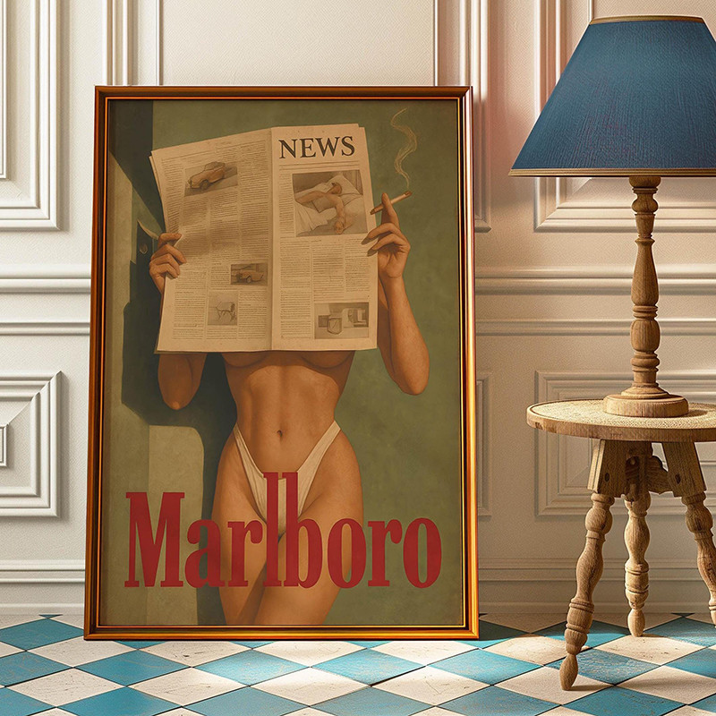 

Vintage Cigarette Western Poster Print Retro Marlboro Model Bikini Printing Wall Art Picture for Living Room Home Decor