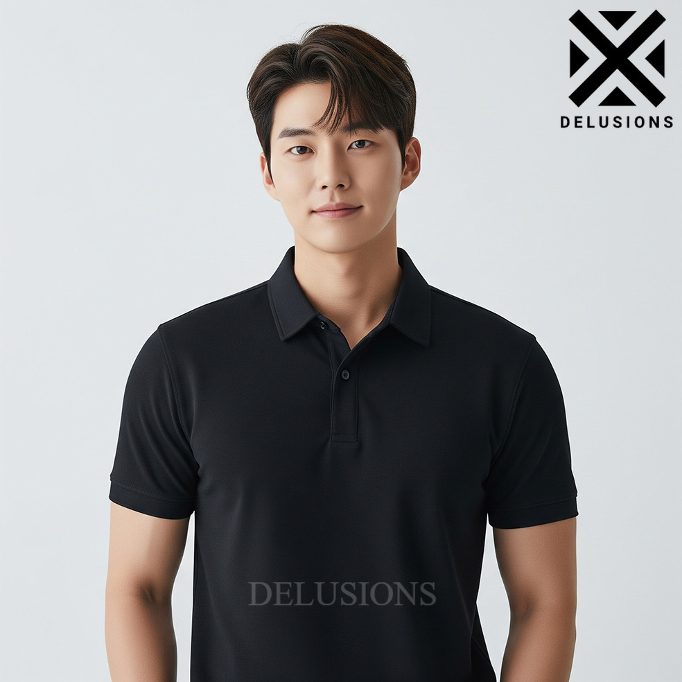 Kaos Polo Shirt Wangki Pria Slim Fit Hitam Kasual Atasan Baju Polos Kaus Berkerah Seragam Kerja