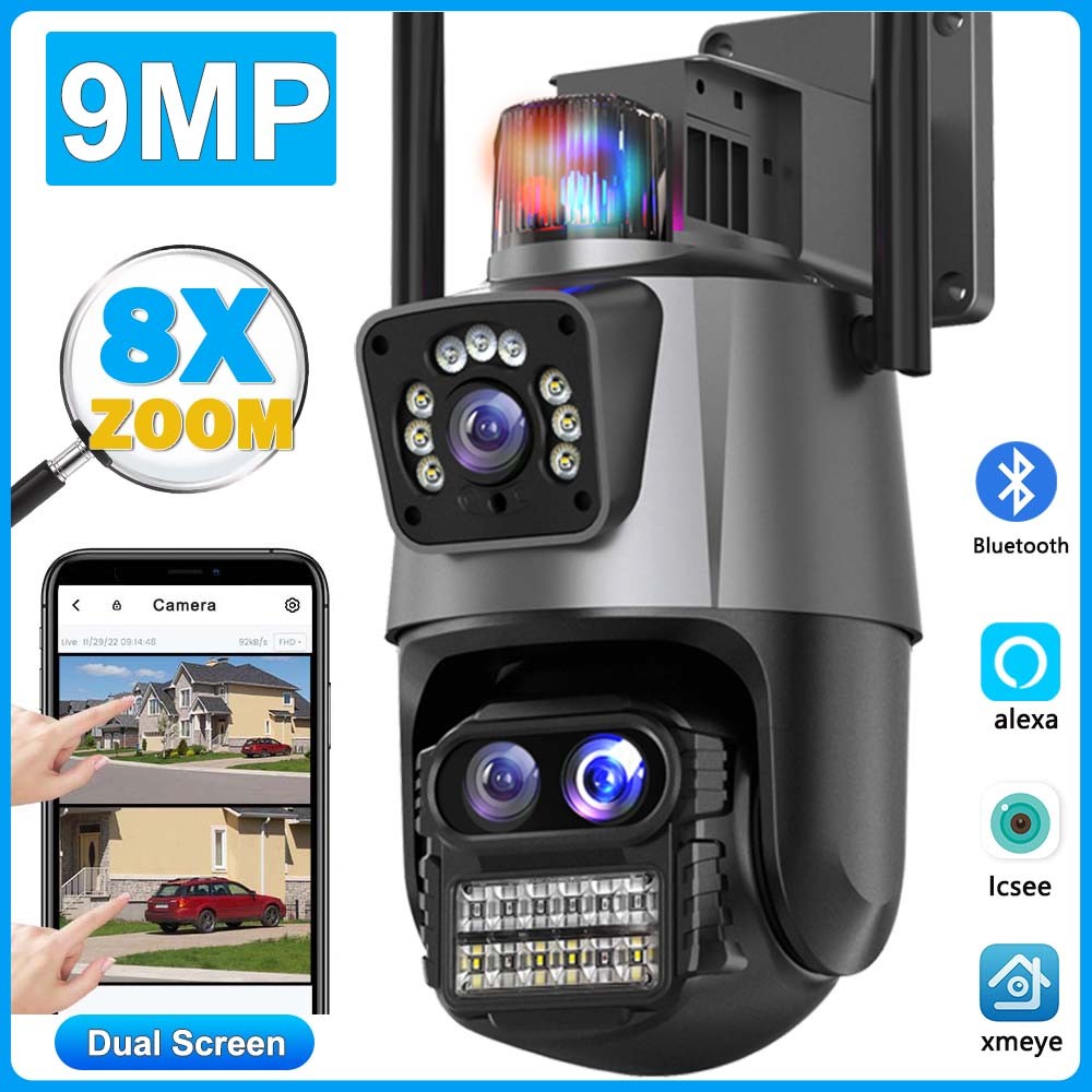 9MP 5K WiFi IP Camera 8X Optical Zoom Security Protection Floodlight Alarm NVR Alexa Auto Track ICse