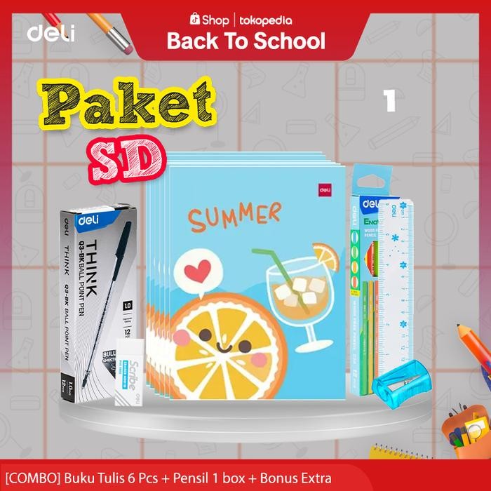 

[7.7 BTS Back To School] PAKET SD SEKOLAH DASAR Buku tulis/pulpen/Pensil Set/Penggaris/buku gambar/pensil warna/Stationery - Paket 1