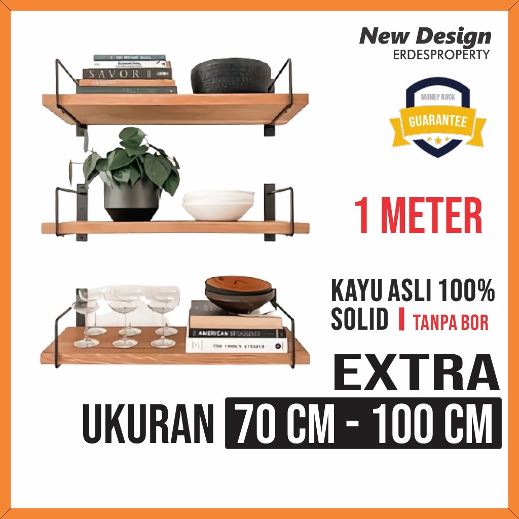 [COD] Rak Dinding Ambalan Kayu SOLID Tempel LEBAR 20cm EXTRA LUAS PANJANG Rak Tempat Buku Nordic Tem