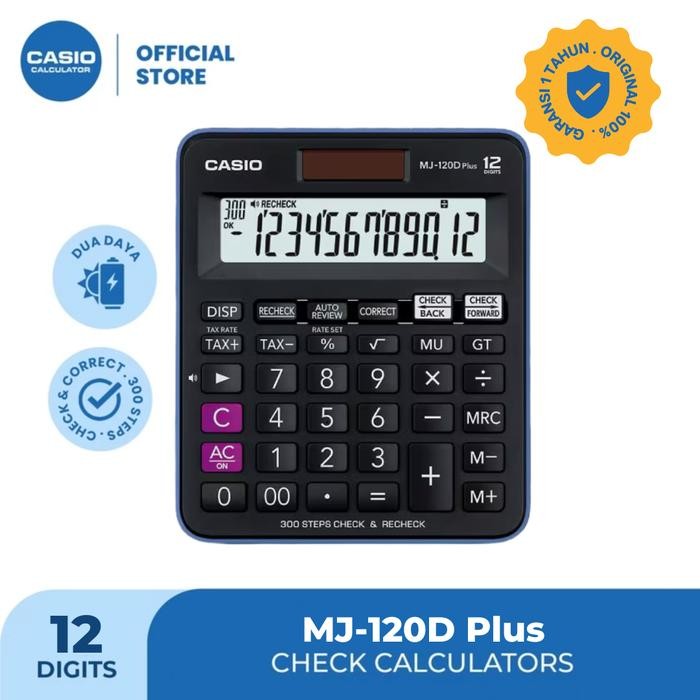 

CASIO CALCULATOR MJ-120DPLUS - Kalkulator Toko/Dagang - Fungsi Recheck - 12 digit Plastik Keys - BLACK
