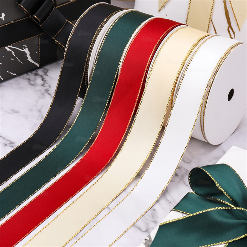 

15Metres 22mm Gold Rim Ribbon Material Gift Box Packaging Decorative Birthday Valentines Wedding Baking Bouquet Bow