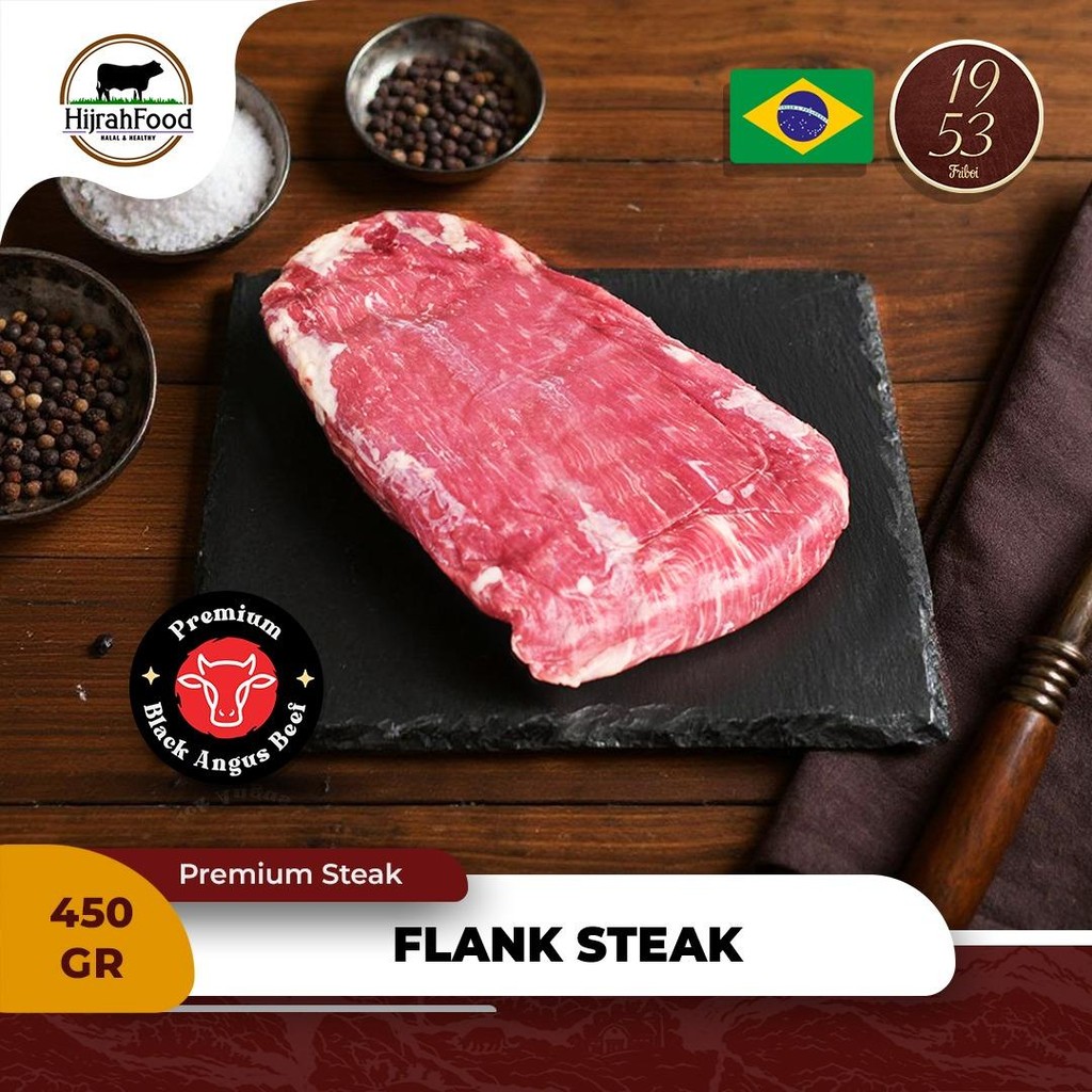 

Hijrahfood 1953 Beef Flank Steak Premium Grain-Fed 120 Days Black Angus