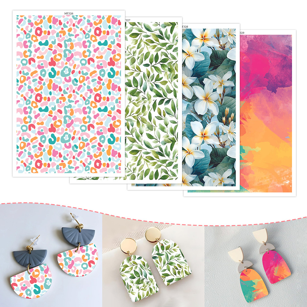 

Special Watercolor Transfer Paper Polymer Clay Pastoral Leaf Magnolia Flower Pattern DIY Soft Pottery Earrings Coloring Tools