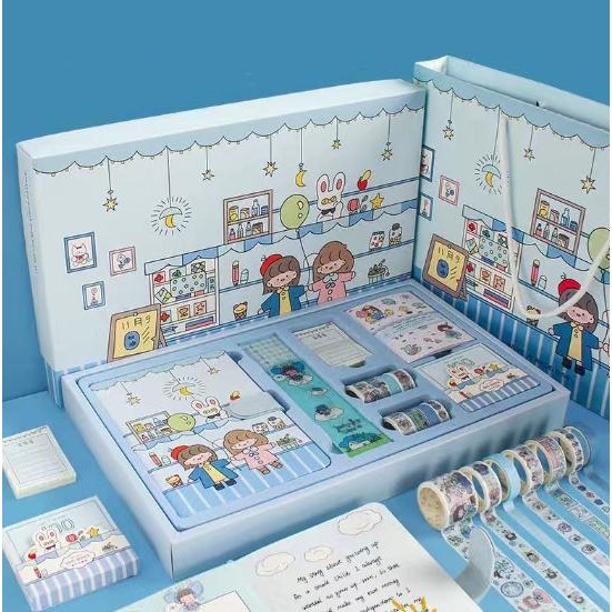 

READY (187pcs) Journal Kit Set Gift Box / Paket Set Agenda / NotebookImut - Biru