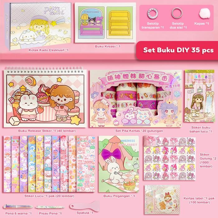 

READY Tatajoy Set Stiker Buku Handbook Cute Stickers Set Guka Set + DIY Cute Diary Set Buku Panduan DIY Cartoon Theme Label Stickers Journal Handbook DIY Decoration Stickers Notebook Book Materials - 35pcs