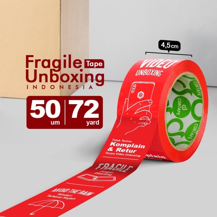 

Lakban Unboxing Fragile 72 yard 45mm Best Quality Tebal kuat Cortape