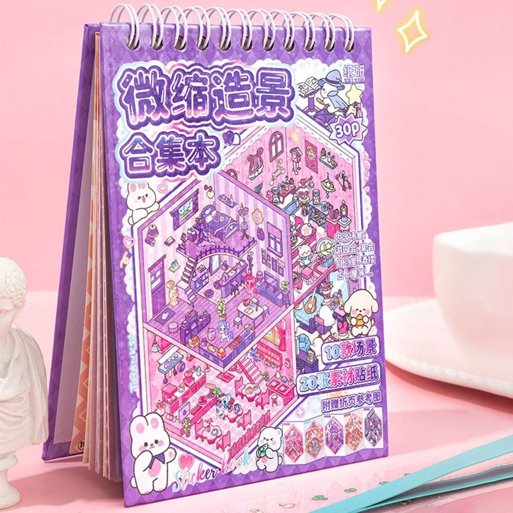 

10 in 1 Landscape Sticker Book Capybara Cartoon Cabin Scene Decorative Decals Tear-proof Cute Cabin Scene Pocket Sticker