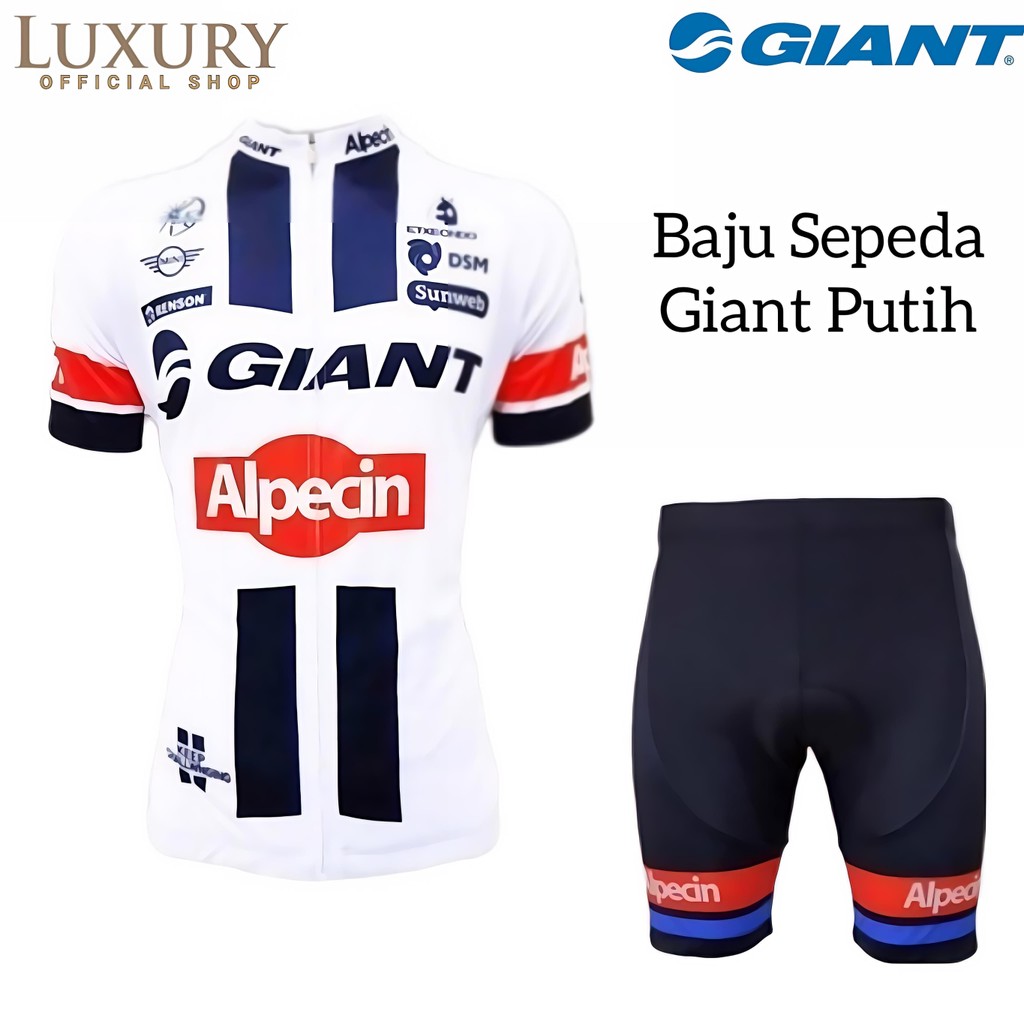 Jersey Baju Sepeda Pria Putih GIANT Setelan Set Celana Padding Gowes
