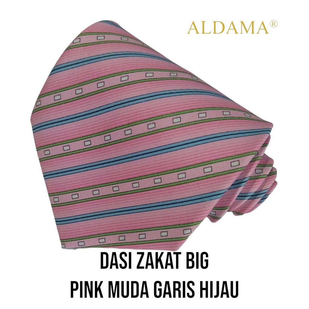 Dasi Import Dewasa - Zakat Pink Muda Garis Biru Hijau