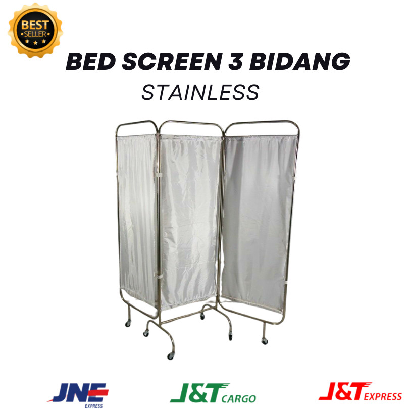 BEDSCREEN 3 BIDANG STAINLESS || PEMBATAS RUANGAN 3 BIDANG BESI || PARTISI KAMAR PASIEN