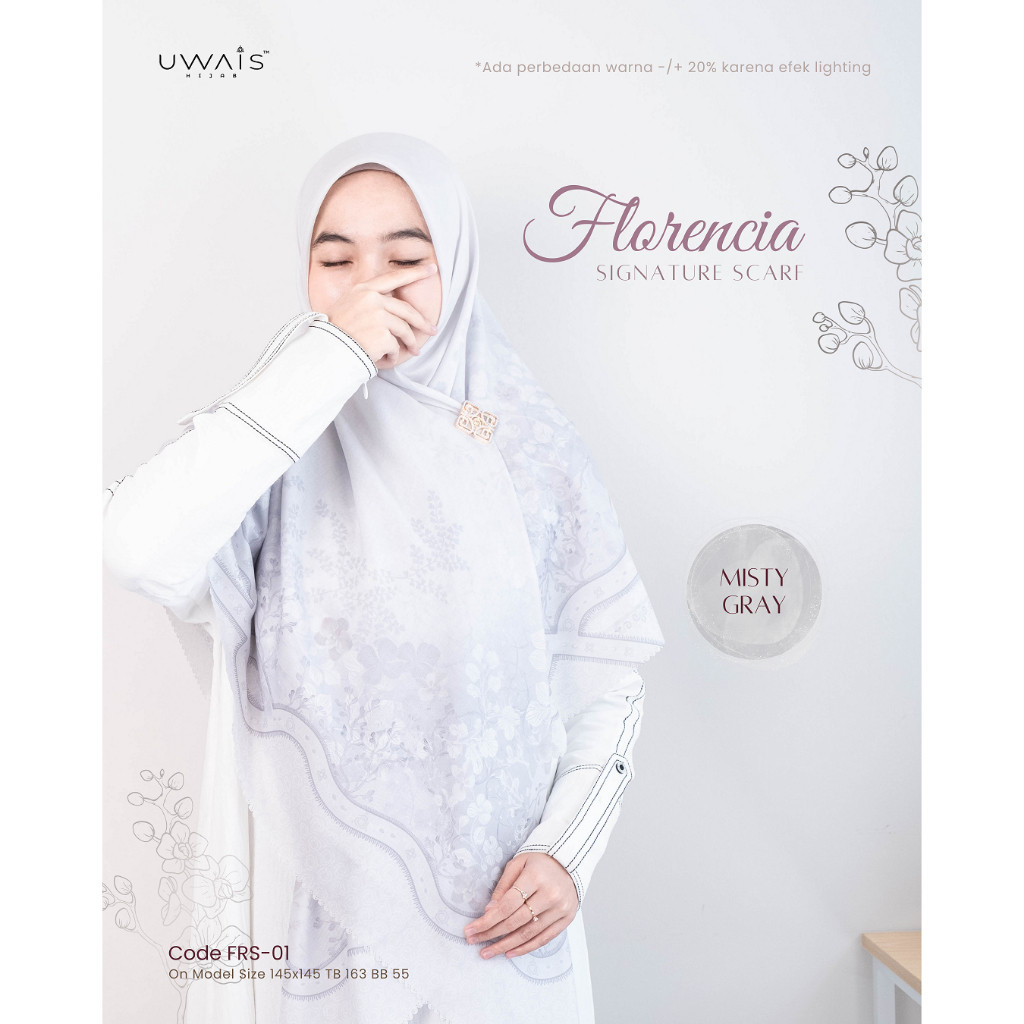 Jelbab Segi Empat Terbaru Hijab Voal Motif Premium Florencia Scarf By Uwais Hijab