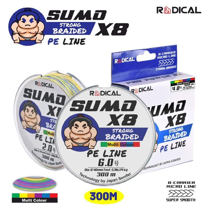 SENAR PE BRAID RADICAL SUMO X8 X12 300M MULTI & GREEN - PE3.0 39LB 0.30, X8 Green