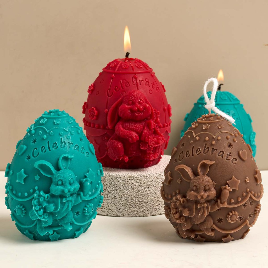 

Cute Embossed Egg Rabbit Silicone Candle Mold DIY Easter Bunny Ornament Craft Making Soap Plaster Resin Casting Molds Home Decor