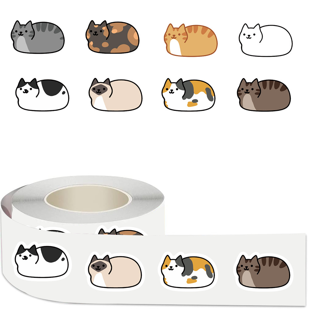 

500Pcs/roll Cute Cat Stickers Roll Stickers DIY Decorative Envelopes Phone Cases Water Cups Children's Toys Notebook Waterproof