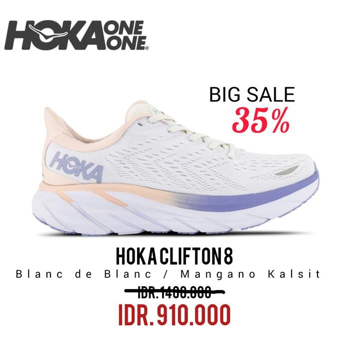 SEPATU RUNNING HOKA ONE ONE CLIFTON 8 BLANC DE BLANC / MANGANO KALSIT 100% ORIGINAL BNIB / SEPATU SN