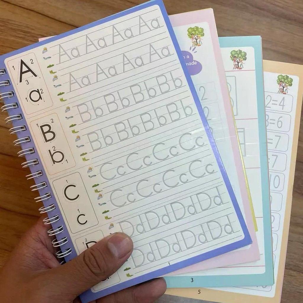 

4 Books Set Magic Copybook Reusable Practice Writing Pen Groove Alphabet Wordpad Drawing English Words Calligraphy Copy Book