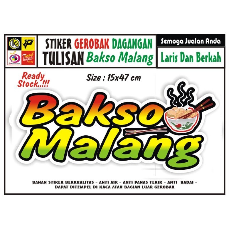 

Stiker Kaca Gerobak Etalase Nama Toko Nama Usaha Tulisan Bakso Malang Full Colour