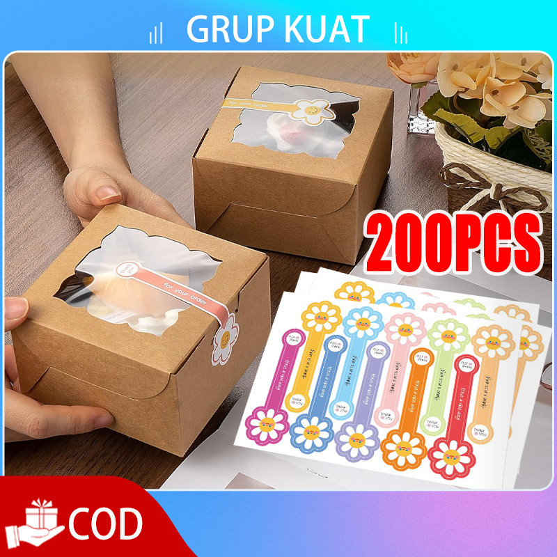 

Handmade Stiker Segel Box Label Box Isi 200, Thank You dan Flower Stickers, Ukuran Berbagai, Kain Tahan Air, Lem Strong