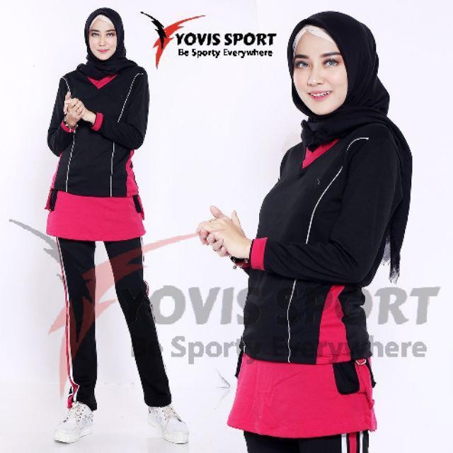 Baju setelan senam wanita / setelan olahraga cewek Yovis Sport / setelan merah putih / setelan binta