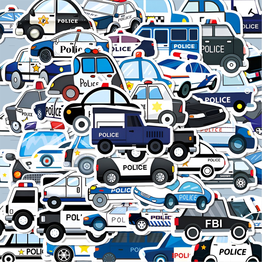 

100PCS Lucu Stiker Seri Mobil Polisi Stiker Aesthetic Stiker Anti Air Stikers Berperekat Waterproof sticker decal buat Motor Helm Buku Journal Koper Casing HP Laptop Botol Minum Hadiah anak