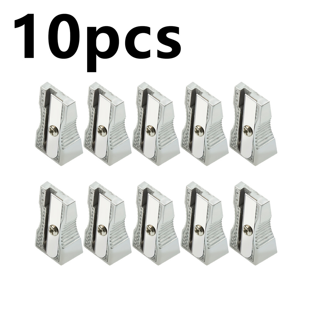 

10pcs Silver Pencil Sharpener Aluminum Alloy Manual Single Hole Portable Design Suitable Office Artistic Drawing Stationery