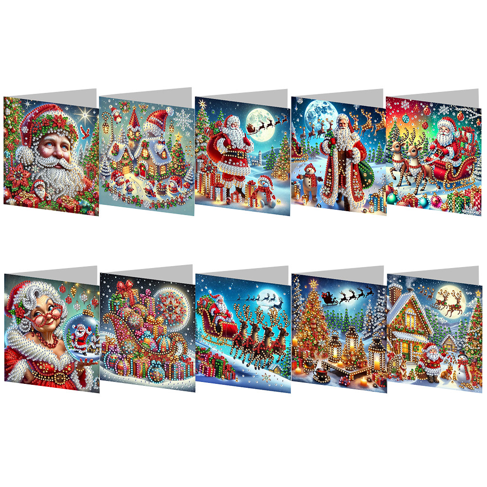 

10PCS DIY Rhinestone Diamond Art Mosaic Postcards Diamond Art Greeting Cards for Xmas Birthdays Thanksgiving & Special Occasion