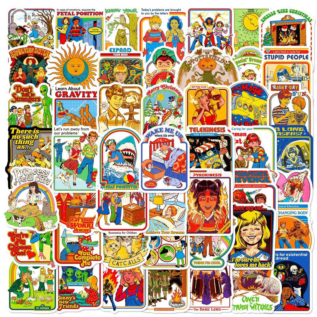 

70’s horror vibe 50PCS Mixed Cartoon Humor Retro Ghost Graffiti Anime Old Time Stickers Luggage Diy Skateboard Laptop