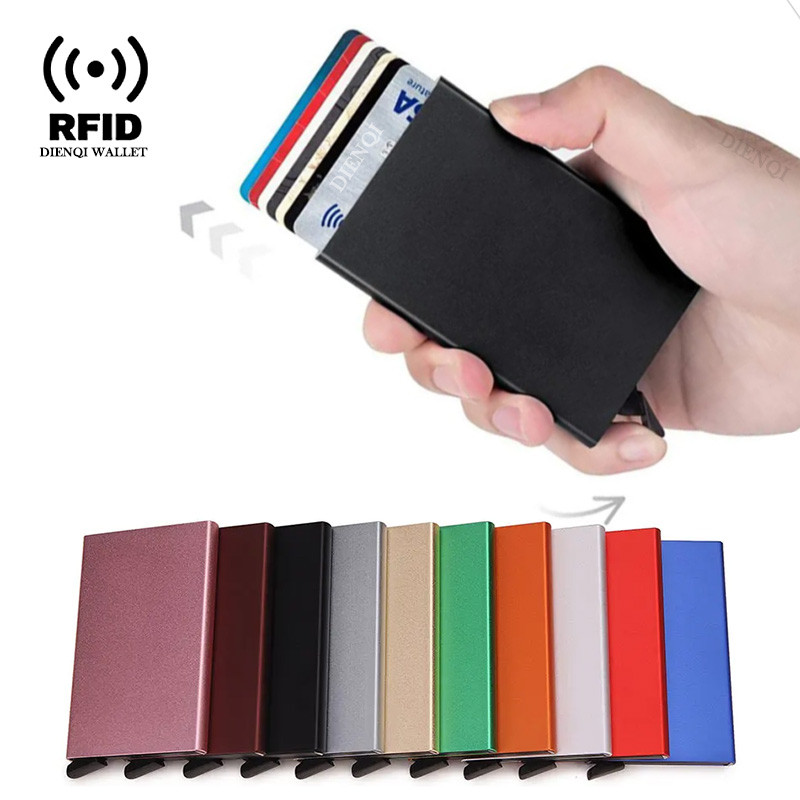 

Rfid Credit Card Holder Metal Thin Slim Smart Wallet Men Women Wallets Pop Up Minimalist Small Black Purse Mini Walets for Men
