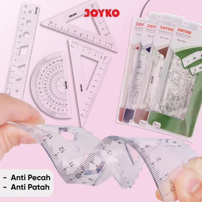 

(1 SET ISI 4) PENGGARIS SET JOYKO RLS-PS4 / FLEXIBLE RULER SET ALAT UKUR PENGGARIS BUSUR SEGITIGA LENTUR UNTUK ANAK ALAT TULIS STATIONERY ATK KANTOR SEKOLAH MURAH LENGKAP