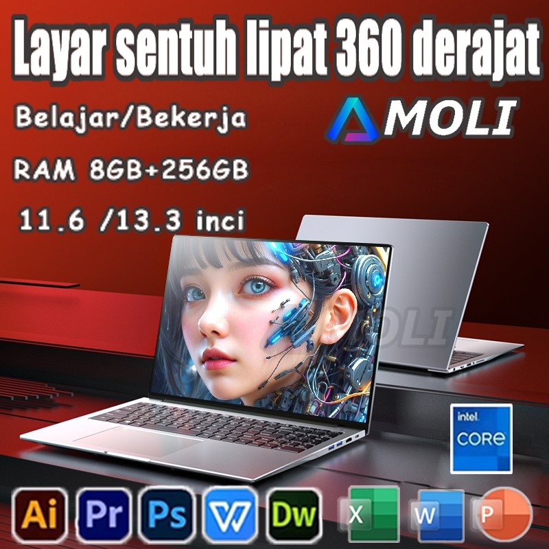 AMOLI 【100% Asli】 laptop asli merek baru laptop layar sentuh 360 derajat 11.6/13.3 inci windows 11 i