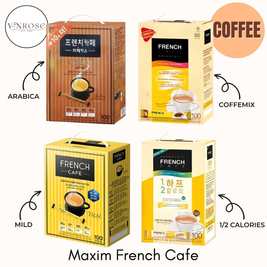 

Maxim French Cafe CoffeeMix, Arabica, Mild, 1/2 Calories (100 Sticks)/ Kopi Sachet Premium Korea