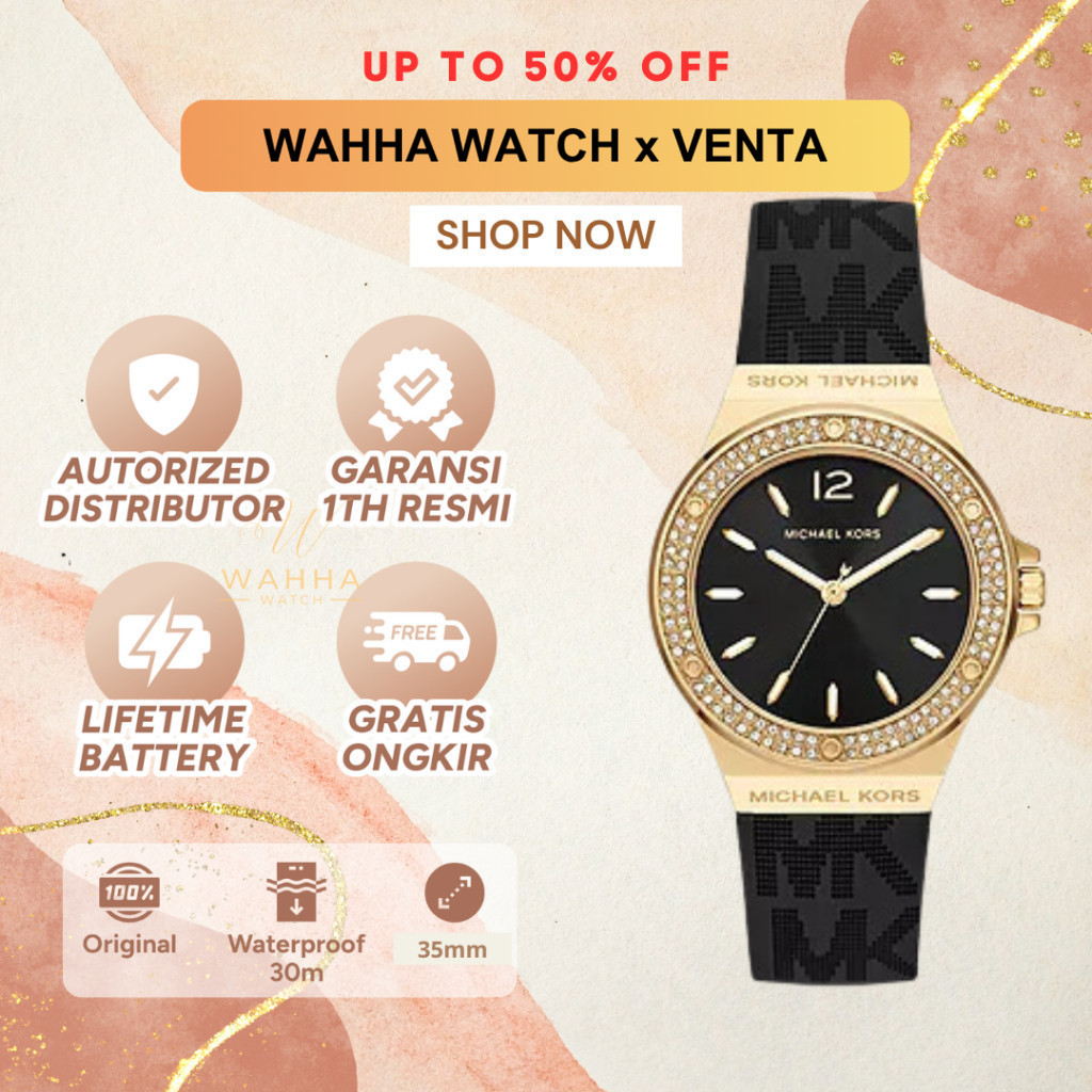 Jam Tangan Wanita  Mini Lennox MK7281 Black Dial Black Silicone Strap Women Watch's [BERGARANSI]