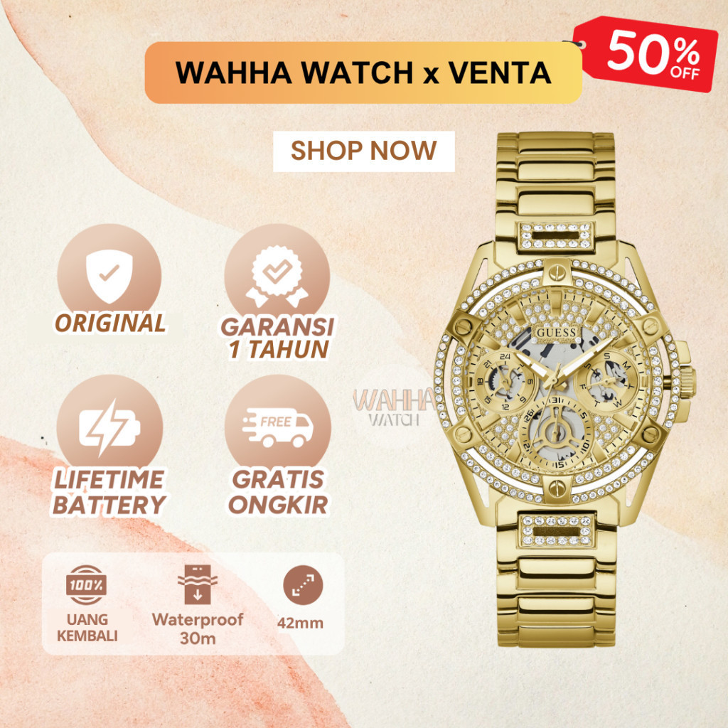 Jam Tangan Analog Guess Wanita Guess GW0464L3 - Guess Queen Women's Gold [BERGARANSI]