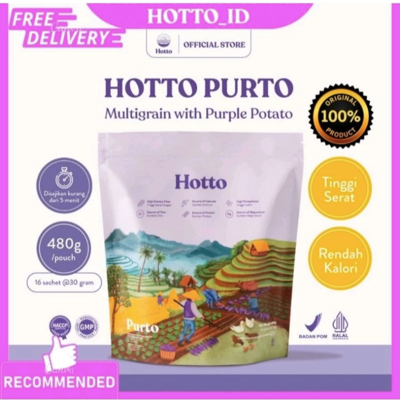 

Hotto Purto 1 Pouch isi 16 Sachet Multigrain with Purple Potato Organik Diet Sehat Sereal Rendah Kalori