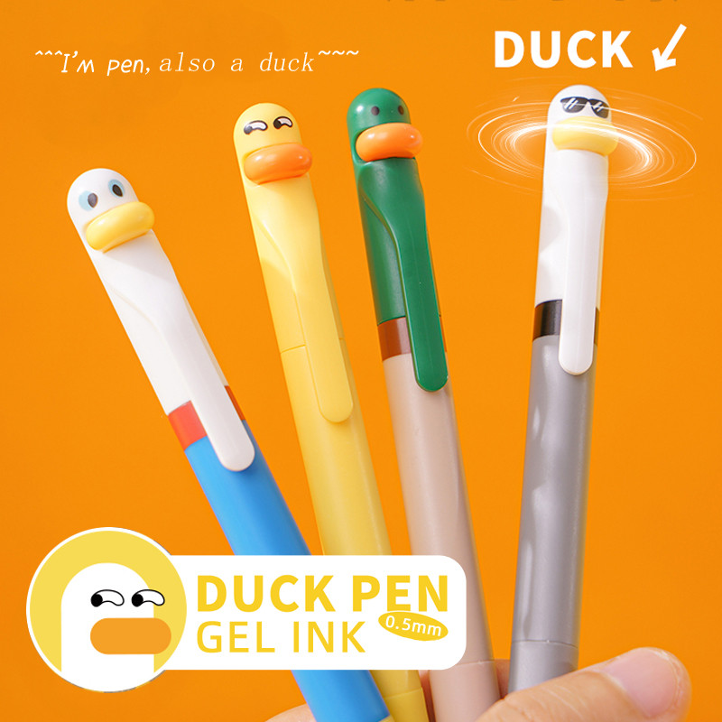 

4 Pcs/Set Cute Duck Design Gel Ink Pen Smooth Writing Quick Dry 0.5mm Black Pens Student School Office Stationery Gifts Supplies