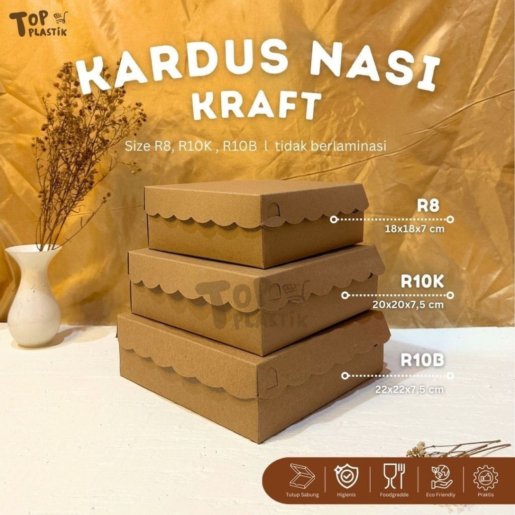 

KARDUS NASI KOTAK COKLAT KRAFT RENDA R8 R10K R10B / Box Kotak Kue / Box Dus Kotak Nasi Isi 100 pcs